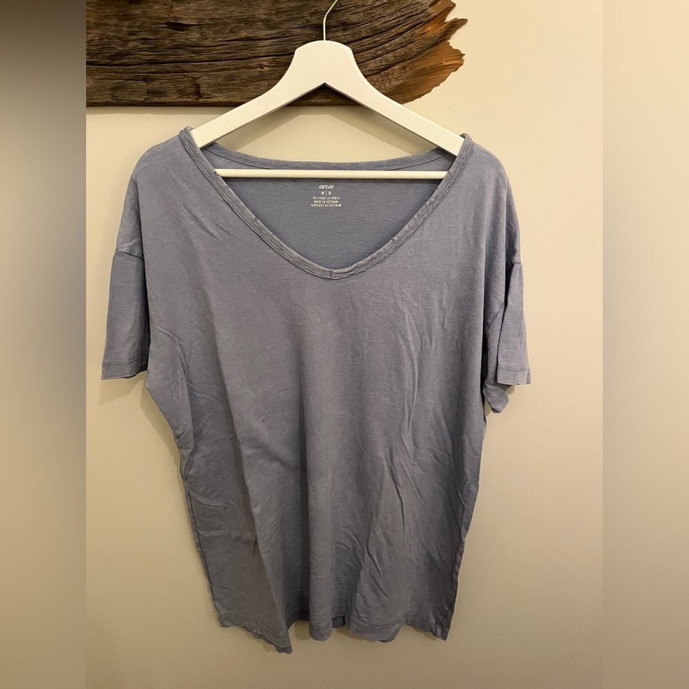 Aerie Light Blue V-neck Tee